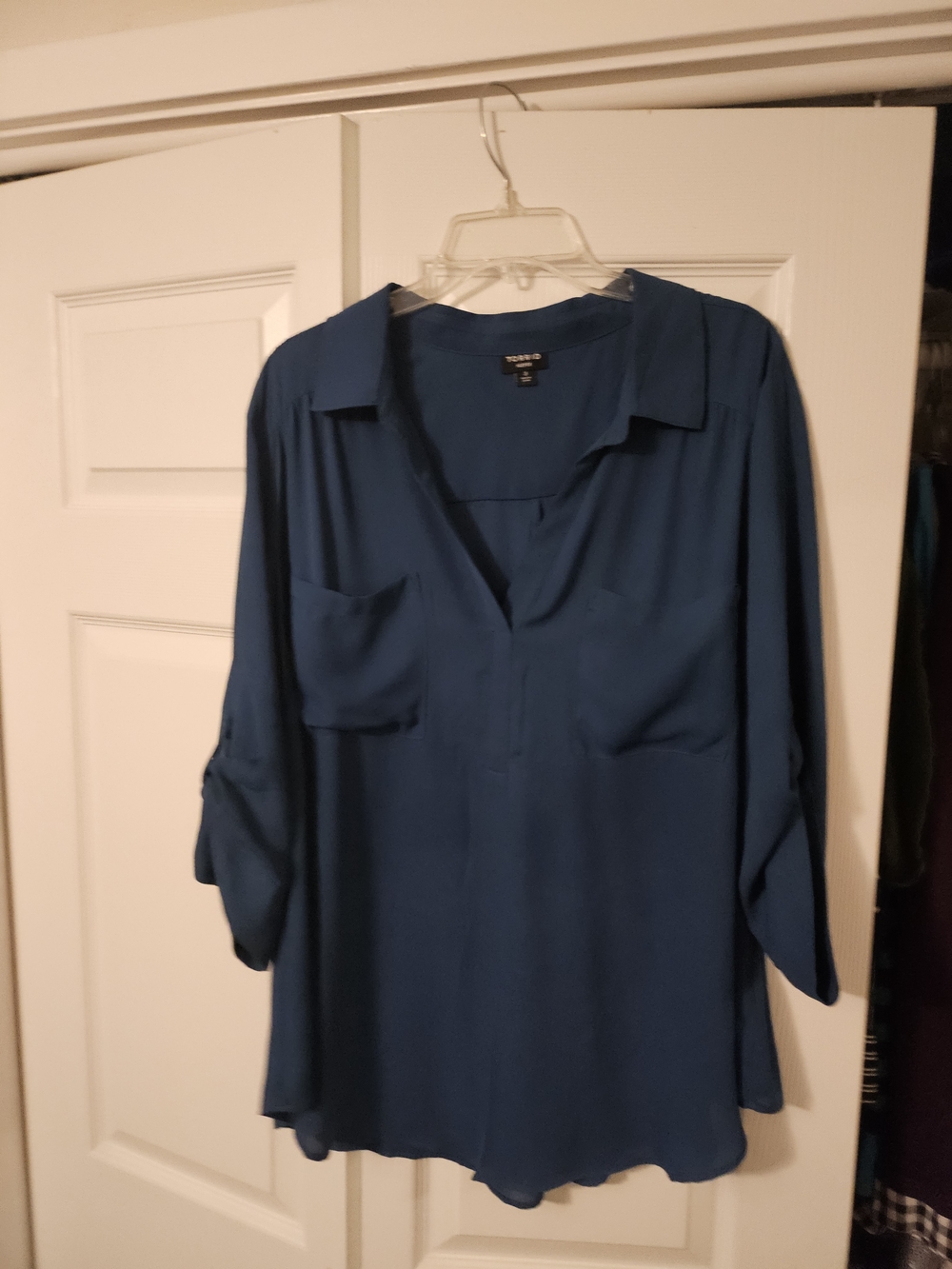 torrid Deep Blue V-Neck Pocket Blouse